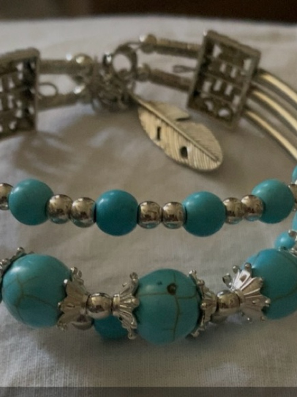 Turquoise Multi-Strand Beaded Bracelet with Silver Accents - Picture 2 of 2